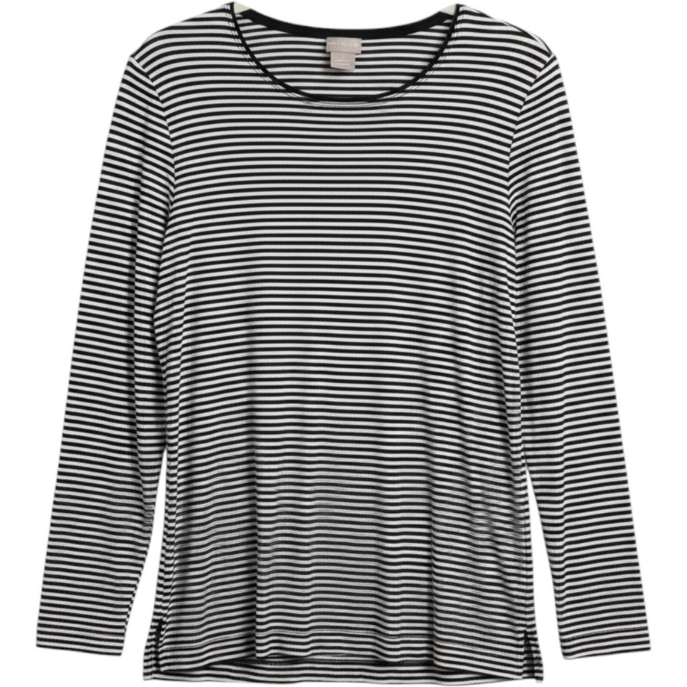 Chico's Striped Long Sleeve Top Womens M Black White Crew Neck Rayon Spandex